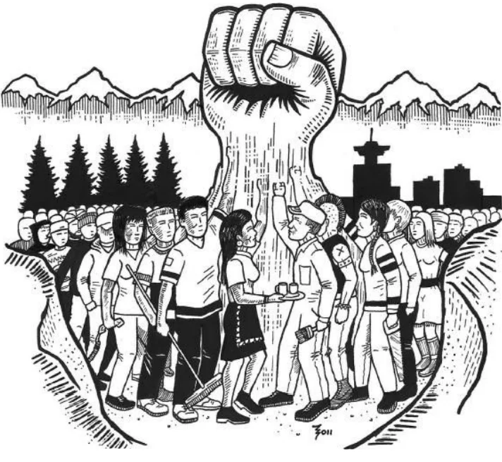 One Big Union - an upraised fist made from the working class